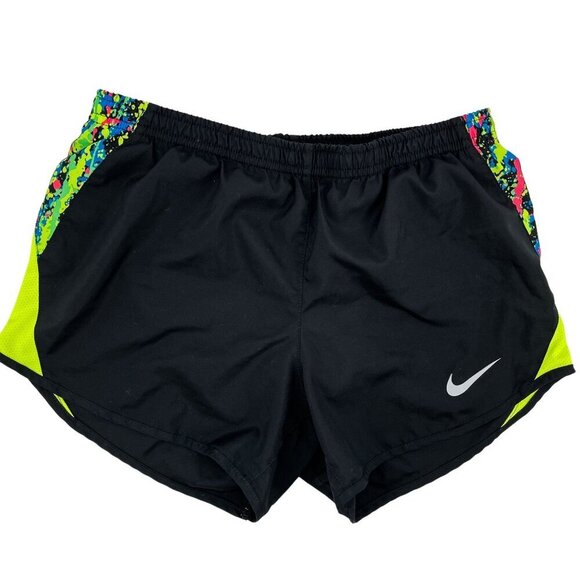 Nike Dri-Fit Neon Abstract Athletic Running Workout Tempo Shorts Black Lime - Picture 1 of 6